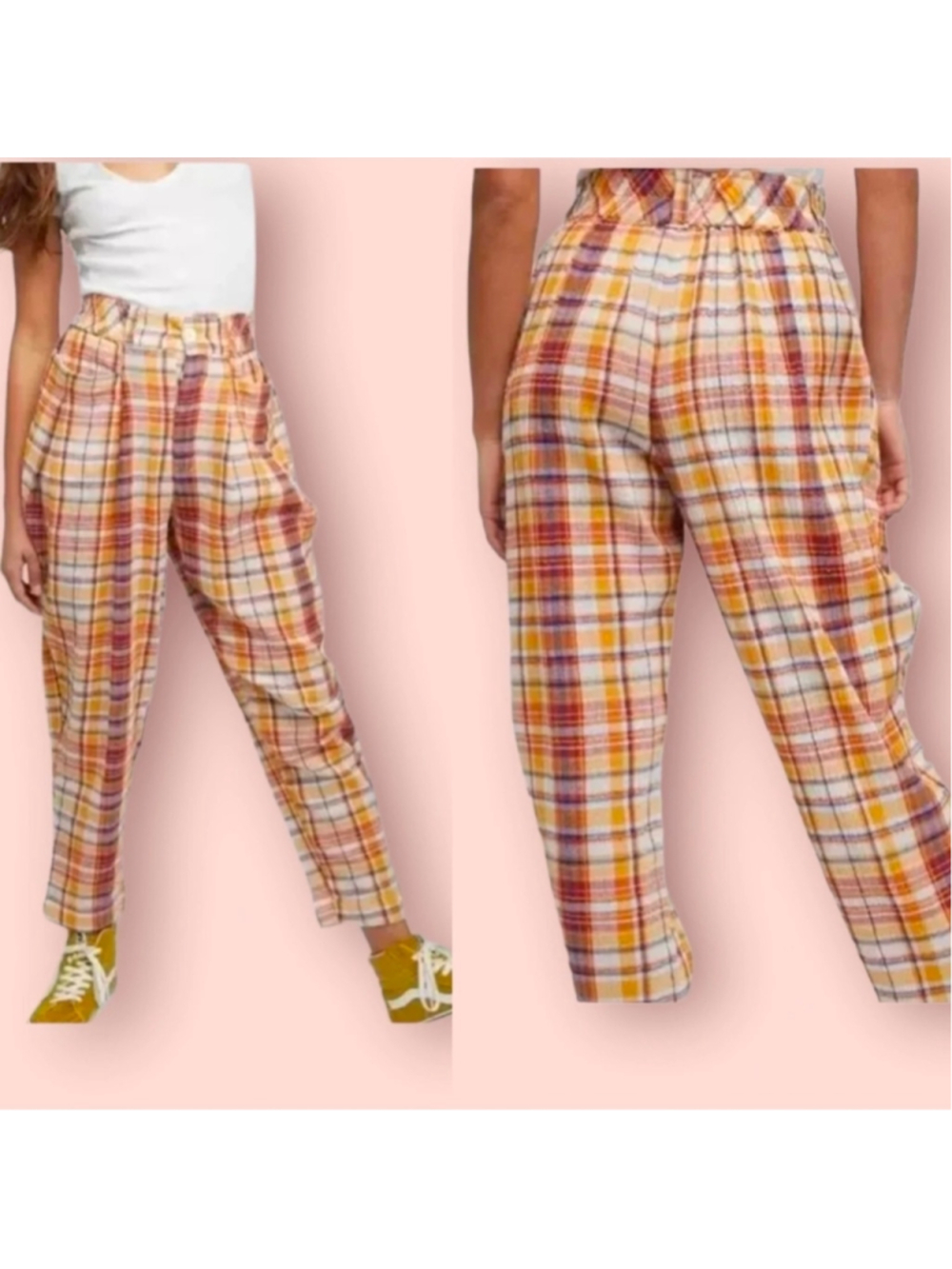 Free People Make A Stand Trousers Plaid Harem Pants - Mustard Combo Size XS